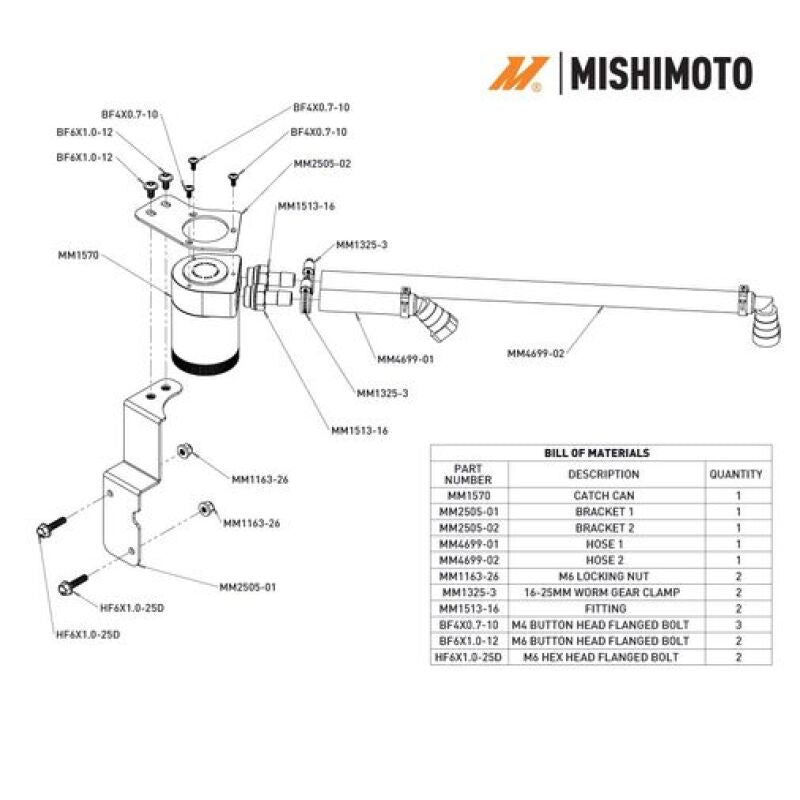 2024+ Ford Mustang GT 5.0L Mishimoto MMBCC-MUS8-24 Baffled Oil Catch Can Kit, PCV Side